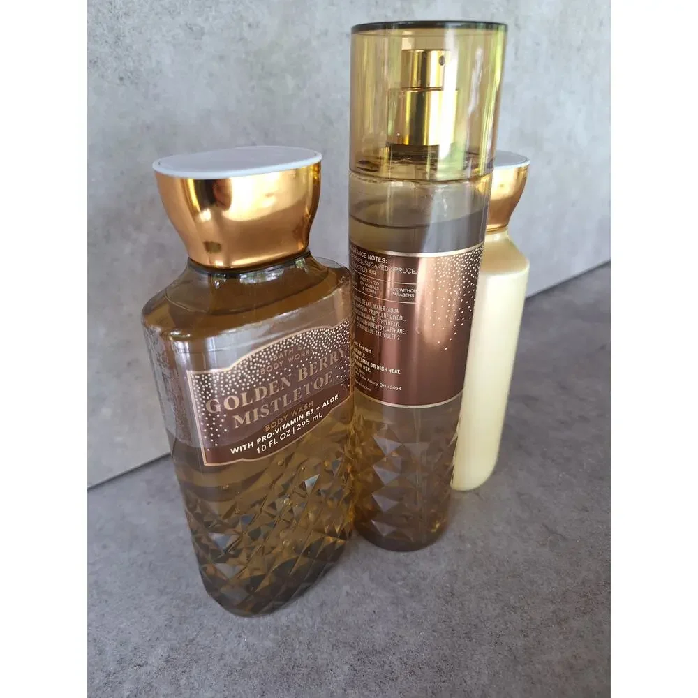 Bath & bodyworks bundle golden berry mistletoe bodywash body mist lotion set